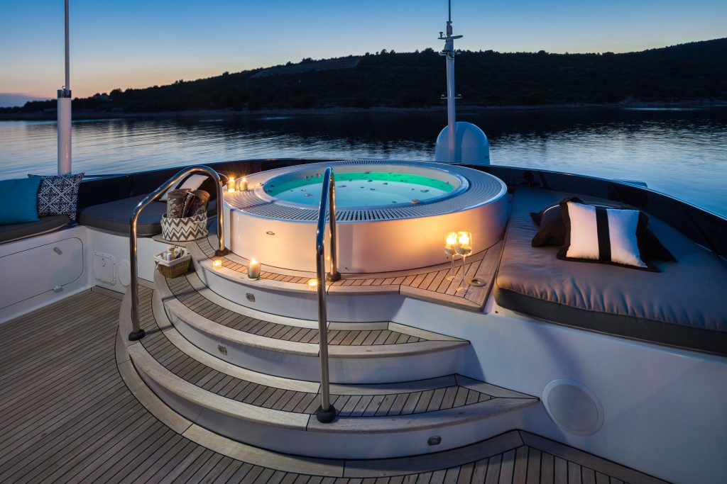 rear view of pool on roof of luxury yacht